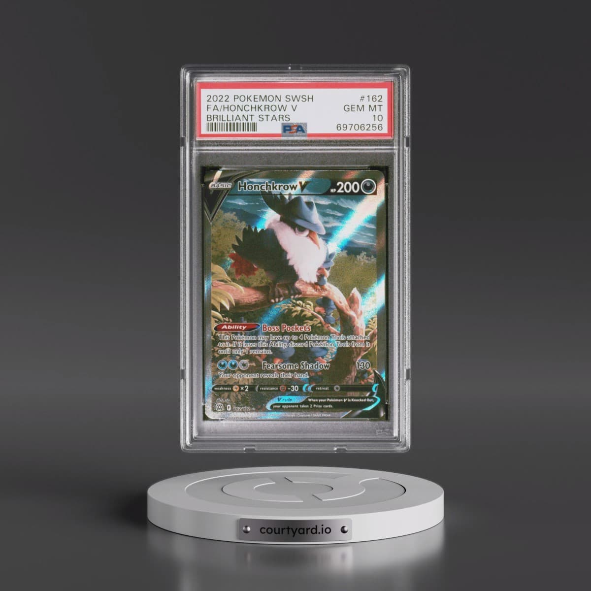 2022 Pokémon Sword & Shield Brilliant Stars #162 Honchkrow V - Holo Full Art (PSA 10 GEM MINT)