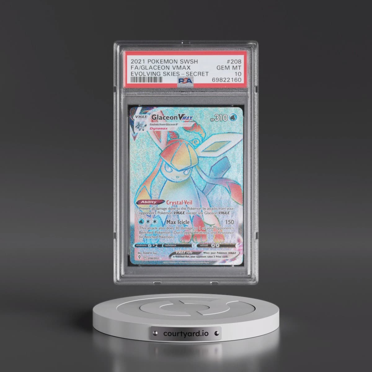 2021 Pokémon Sword & Shield Evolving Skies #208 Glaceon Vmax - Full Art Secret (PSA 10 GEM MINT)