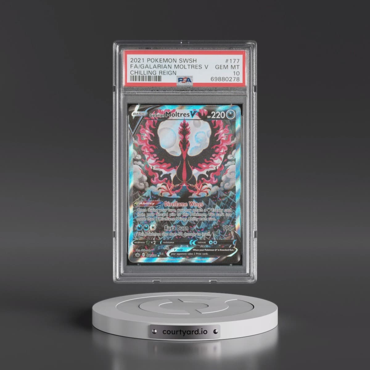 2021 Pokémon Sword & Shield Chilling Reign #177 Galarian Moltres V - Holo Full Art (PSA 10 GEM MINT)