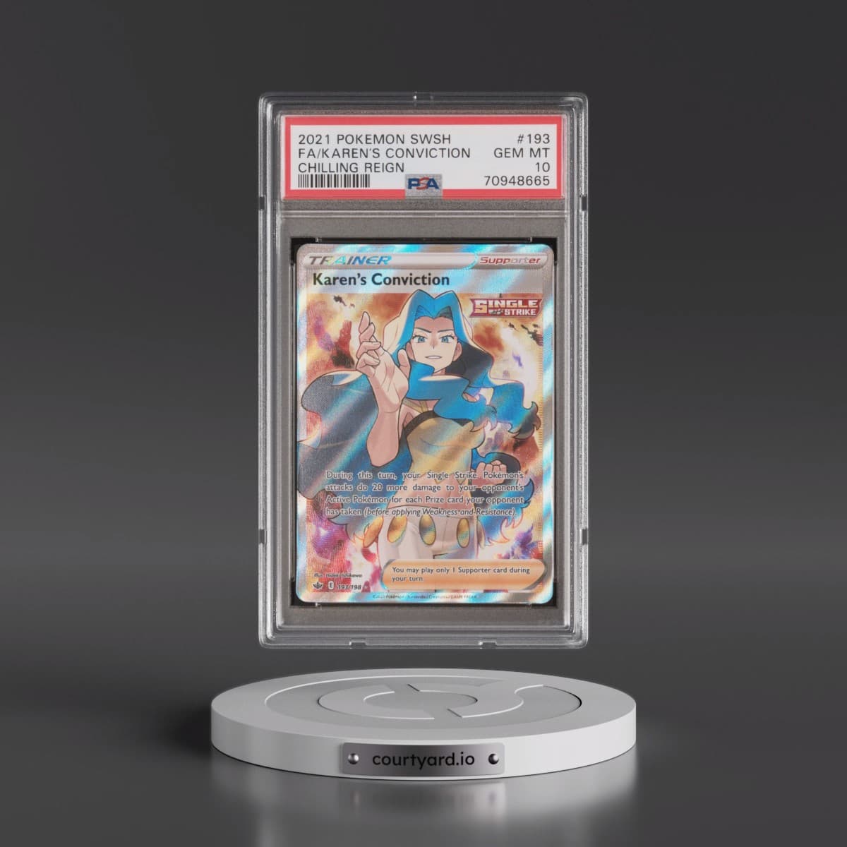 2021 Pokémon Sword & Shield Chilling Reign #193 Karen's Conviction - Full Art (PSA 10 GEM MINT)