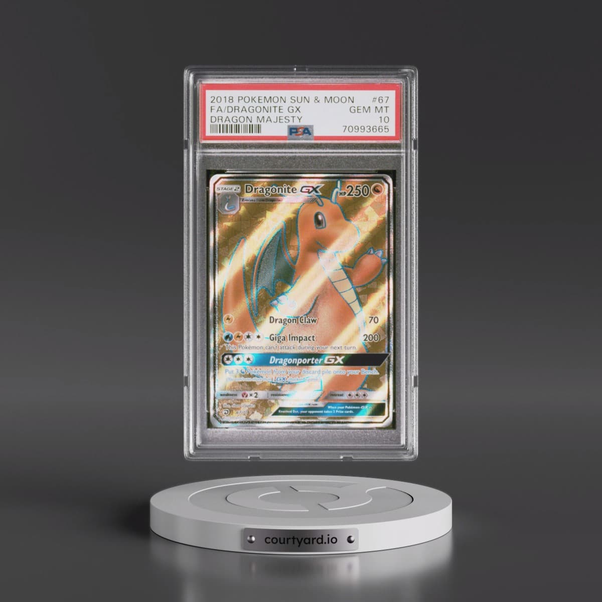 2018 Pokémon Sun & Moon Dragon Majesty #67 Dragonite GX - Holo Full Art (PSA 10 GEM MINT)