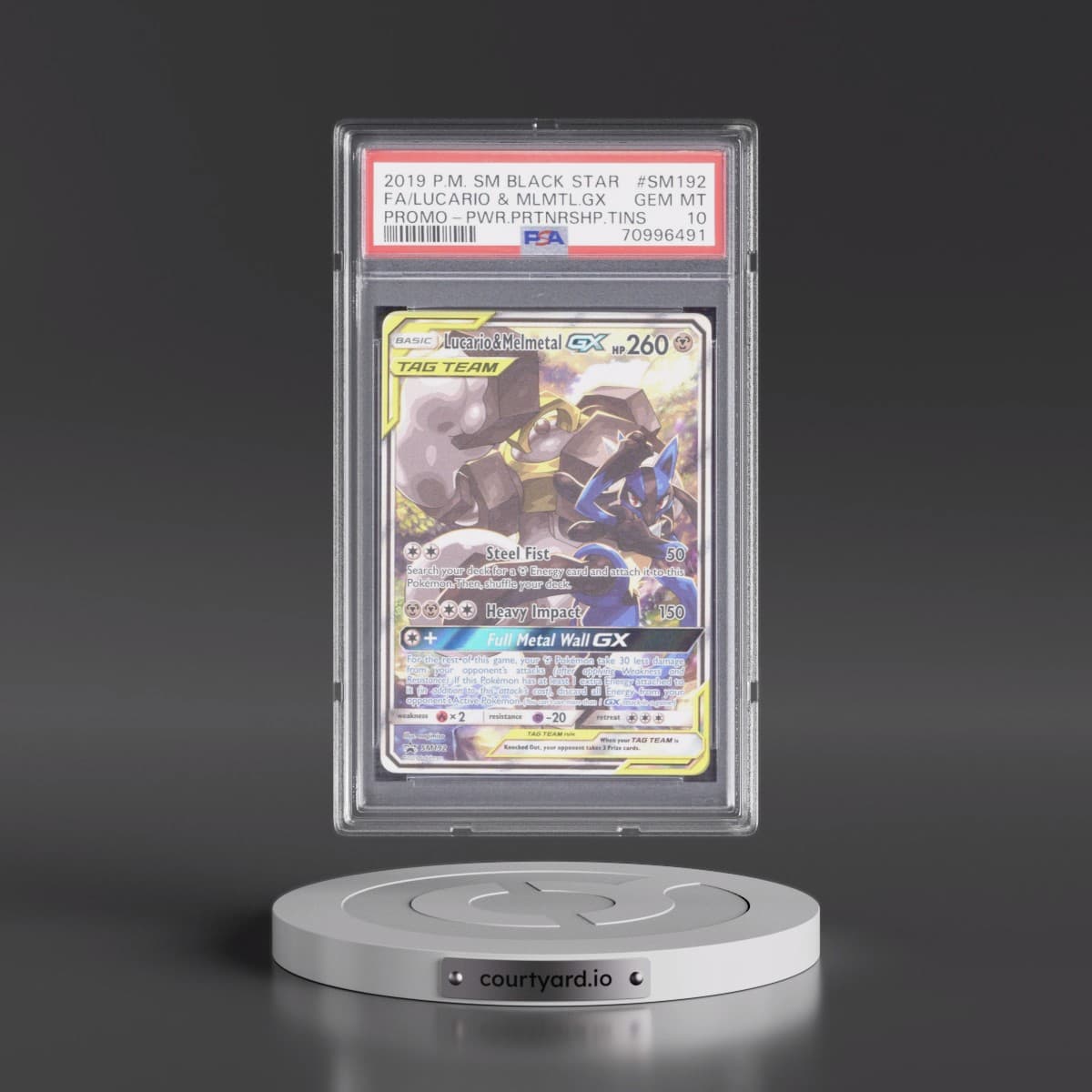 2019 Pokémon SM Black Star Promo #SM192 Lucario & Melmetal GX - Holo Full Art Power Partnership Tins (PSA 10 GEM MINT)