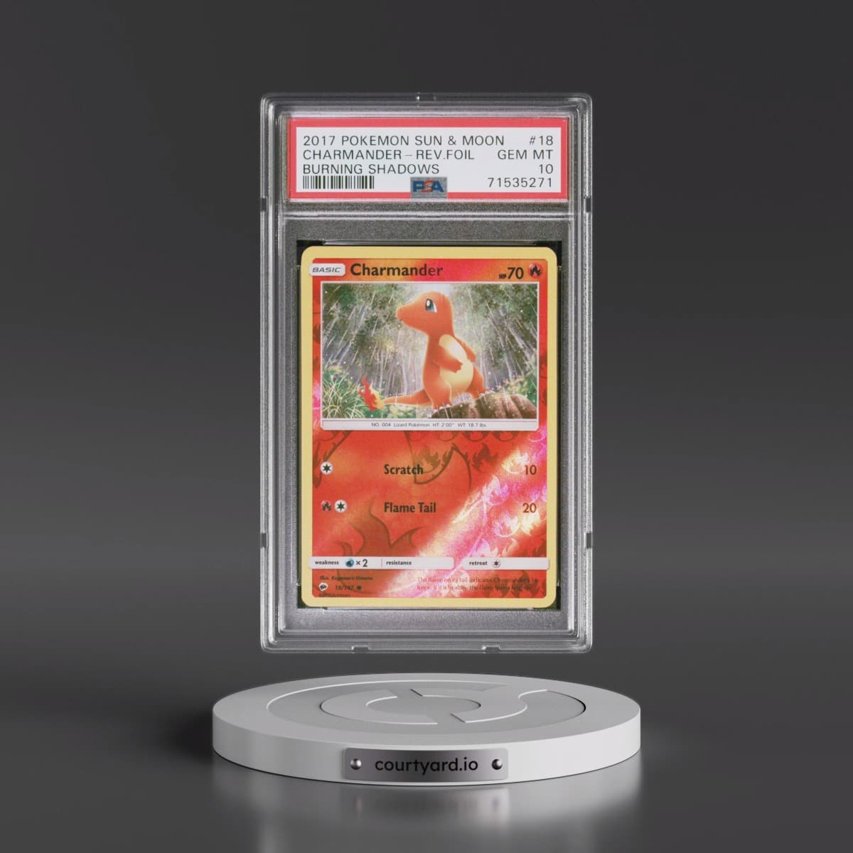 2017 Pokémon Sun & Moon Burning Shadows #18 Charmander - Reverse Foil (PSA 10 GEM MINT)