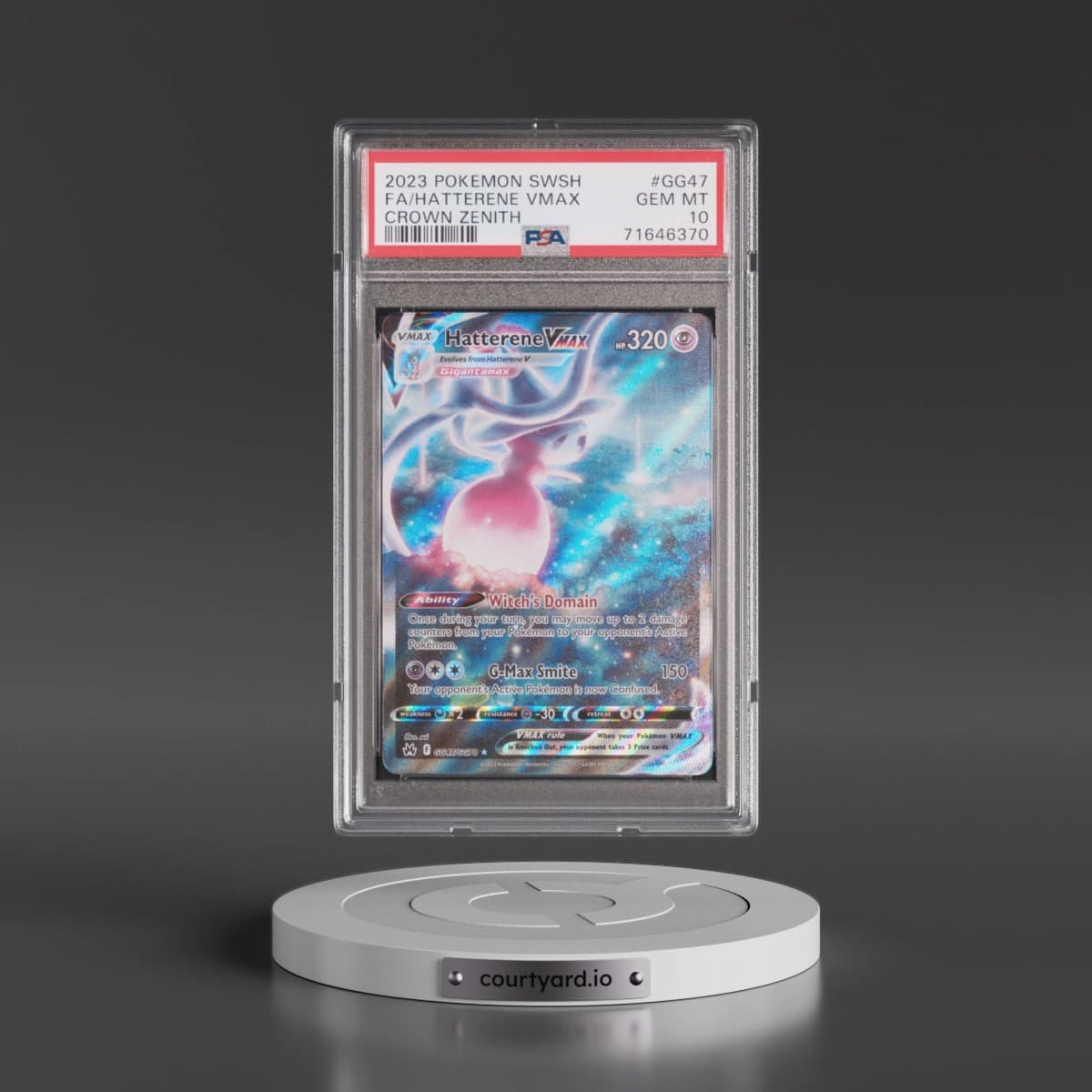 2023 Pokémon Sword and Shield Crown Zenith #GG47 Hatterene Vmax - Full Art (PSA 10 GEM MINT)
