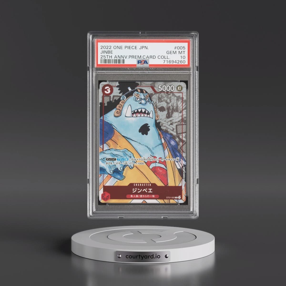 2022 One Piece Japanese 25th Anniversary Premium Card Collection #005 Jinbe (PSA 10 GEM MINT)