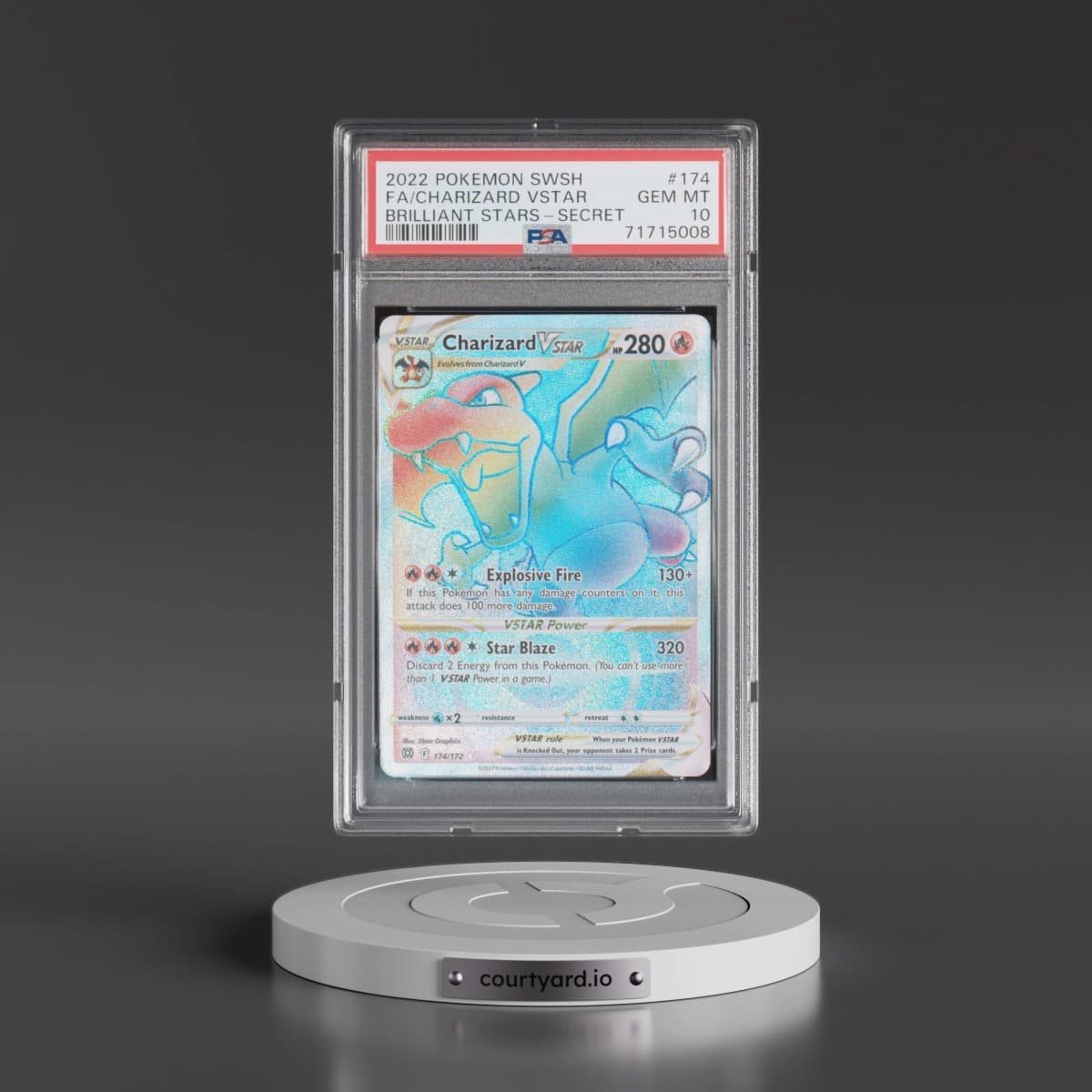 2022 Pokémon Sword & Shield Brilliant Stars #174 Charizard Vstar - Full Art Secret (PSA 10 GEM MINT)