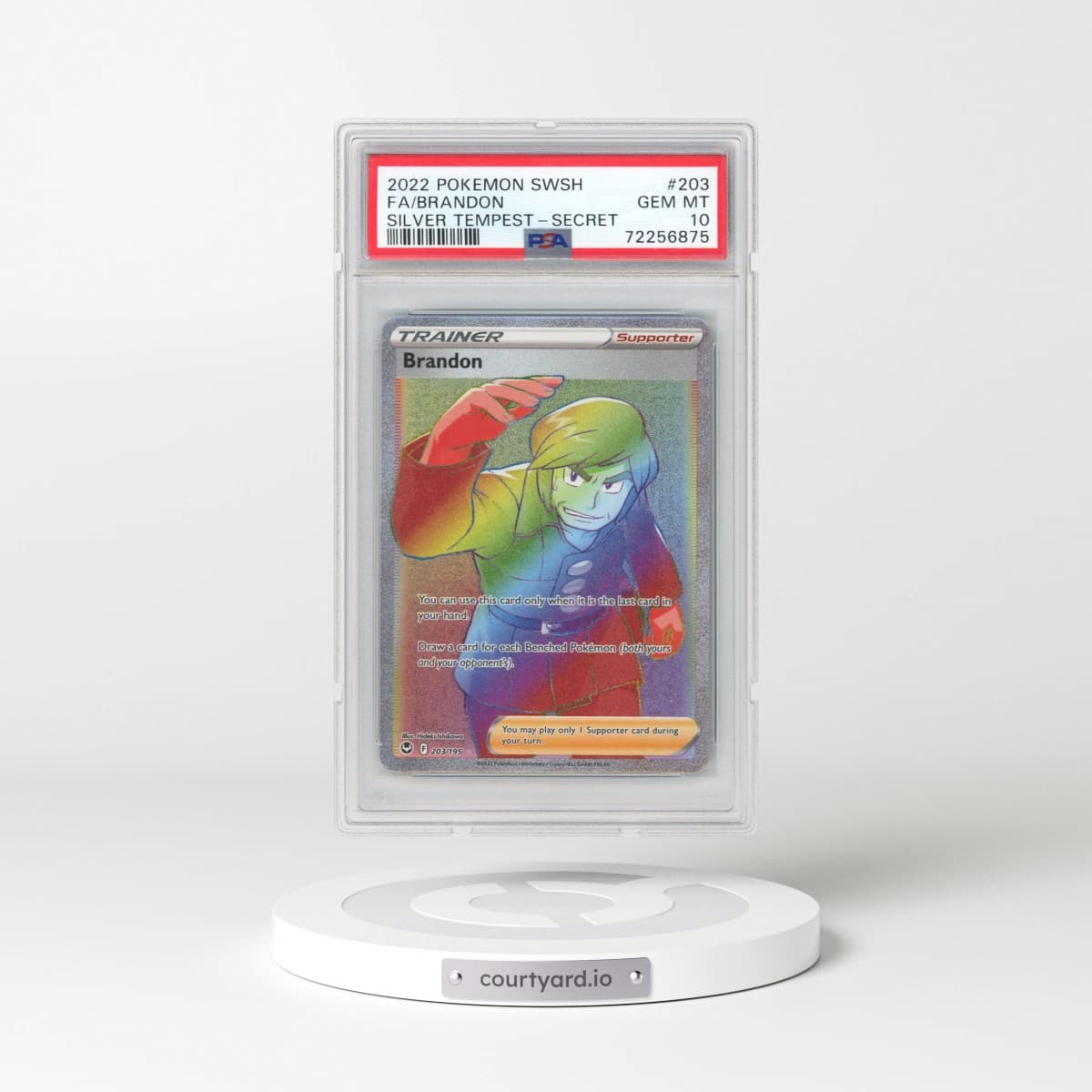 2022 Pokémon Sword & Shield Silver Tempest #203 Brandon - Full Art Secret (PSA 10 GEM MINT)