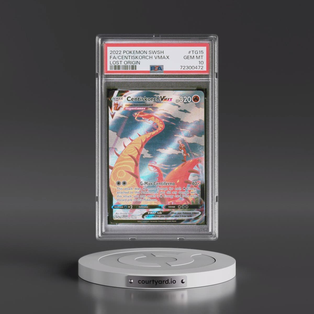 2022 Pokémon Sword & Shield Lost Origin #TG15 Centiskorch Vmax - Full Art (PSA 10 GEM MINT)