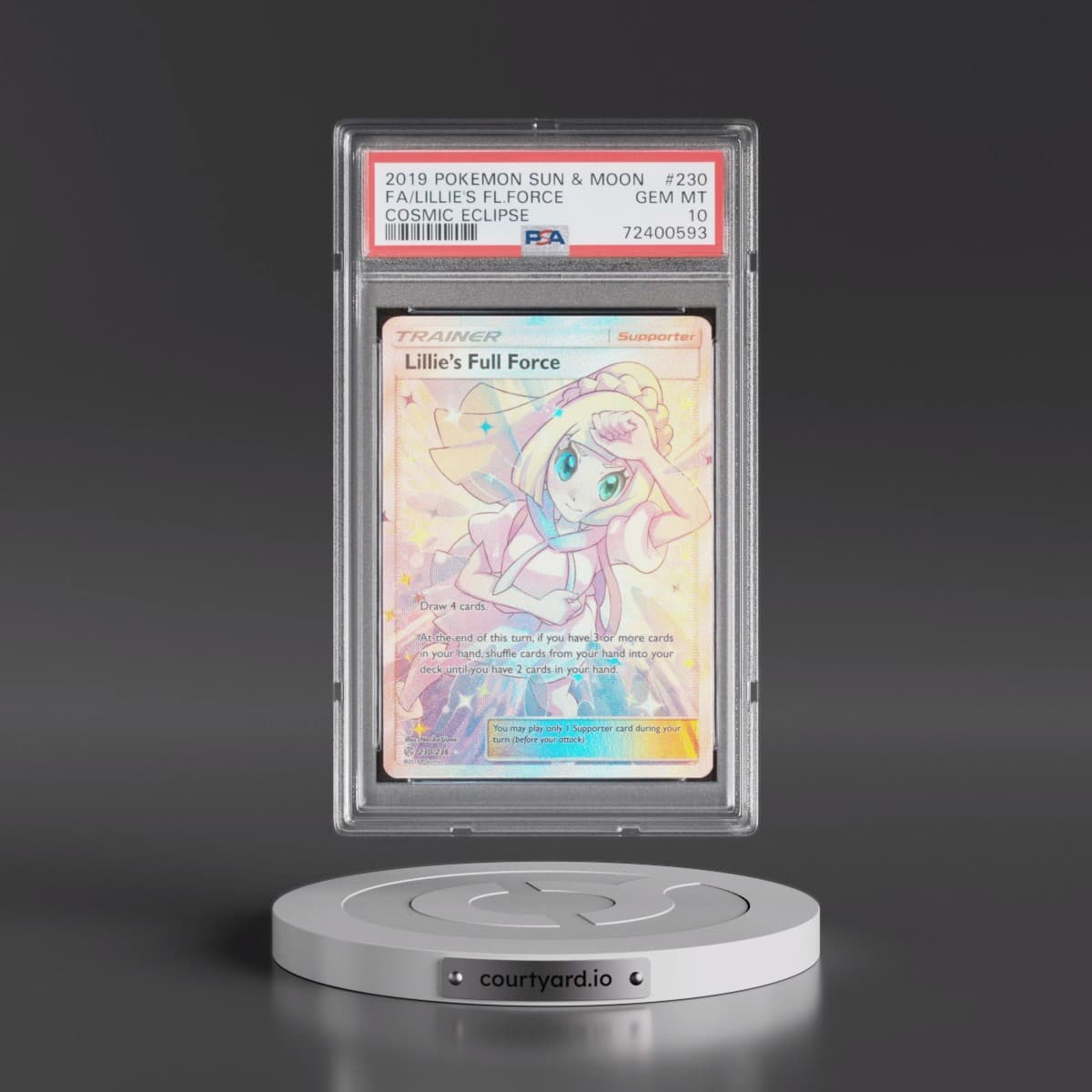 2019 Pokémon Sun & Moon Cosmic Eclipse #230 Lillie's Full Force - Full Art (PSA 10 GEM MINT)