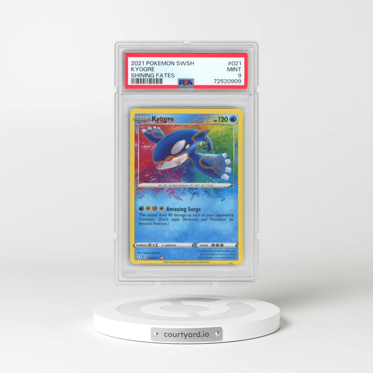 2021 Pokémon Sword & Shield Shining Fates #021 Kyogre (PSA 9 MINT)