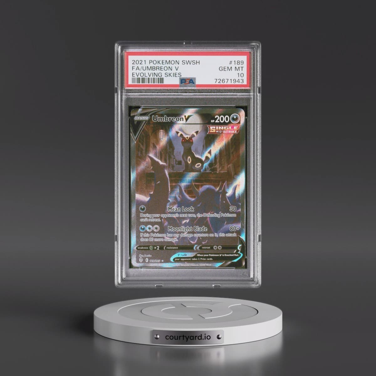 2021 Pokémon Sword & Shield Evolving Skies #189 Umbreon V - Holo Full Art (PSA 10 GEM MINT)