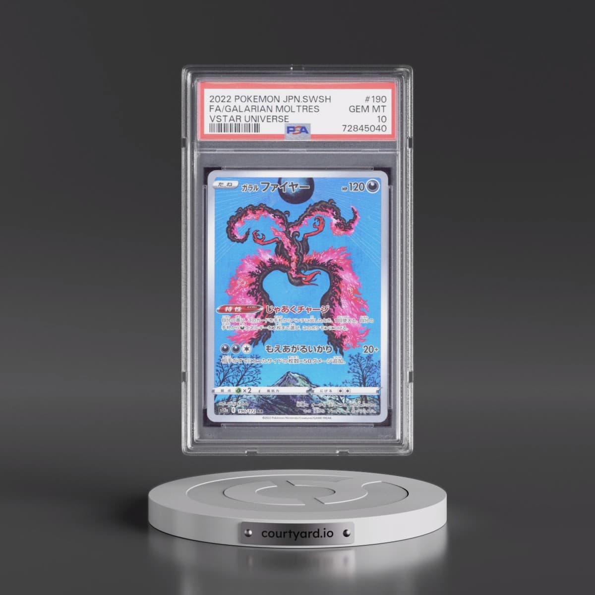 2022 Pokémon Sword & Shield Vstar Universe #190 Galarian Moltres - Full Art (PSA 10 GEM MINT)