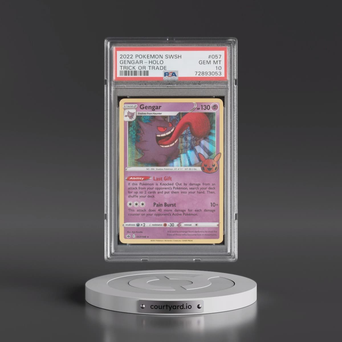 2021 Pokémon Sword & Shield Chilling Reign #057 Gengar - Holo Trick or Trade 2022 (PSA 10 GEM MINT)