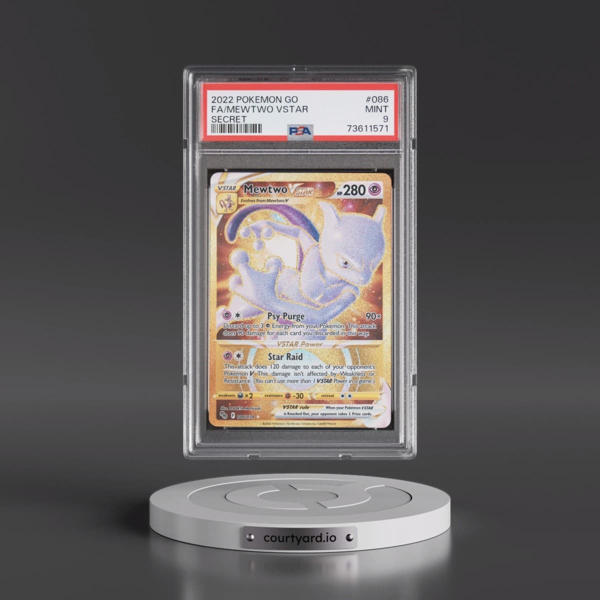 2022 Pokémon Go #086 Mewtwo Vstar - Full Art Secret (PSA 9 MINT)