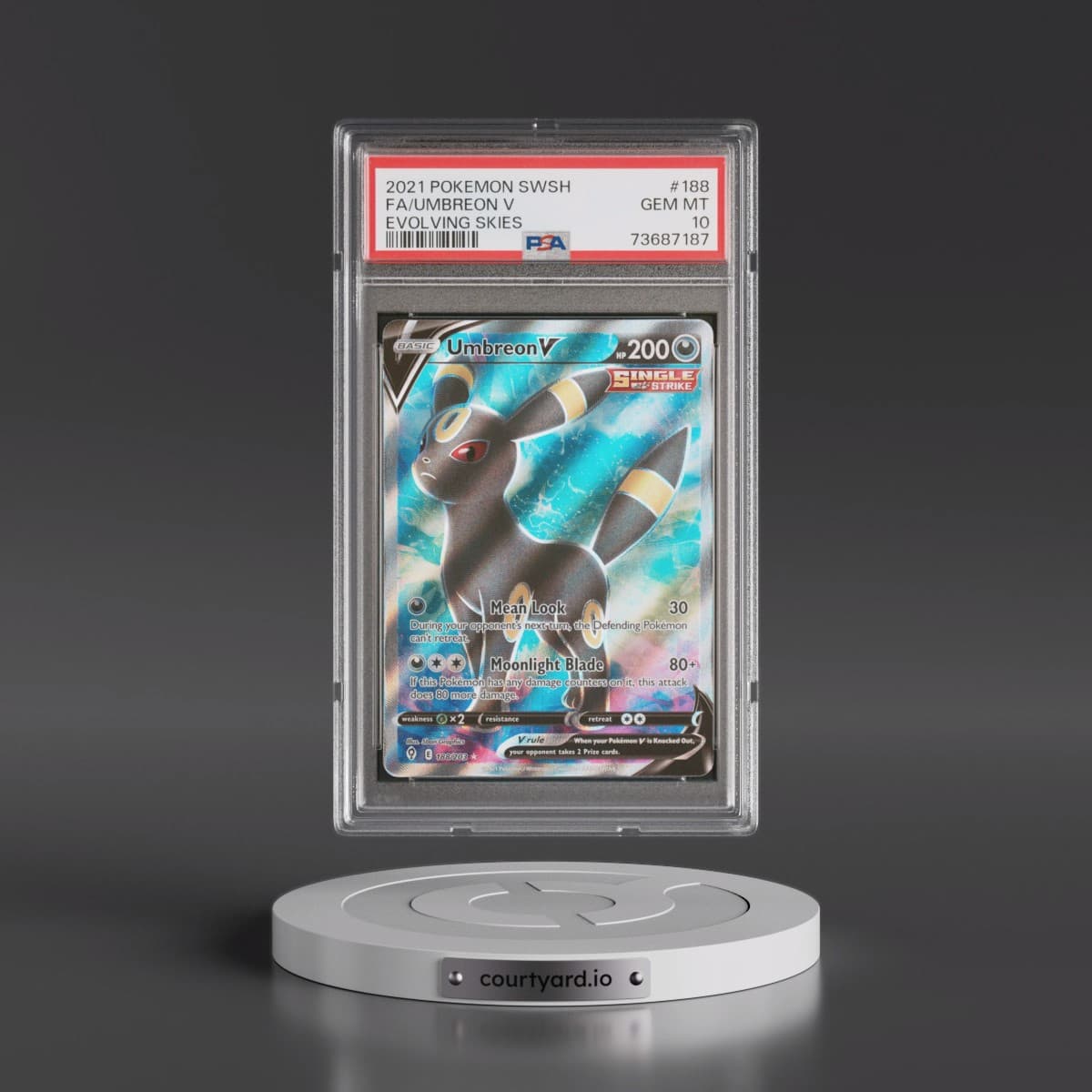 2021 Pokémon Sword & Shield Evolving Skies #188 Umbreon V - Holo Full Art (PSA 10 GEM MINT)