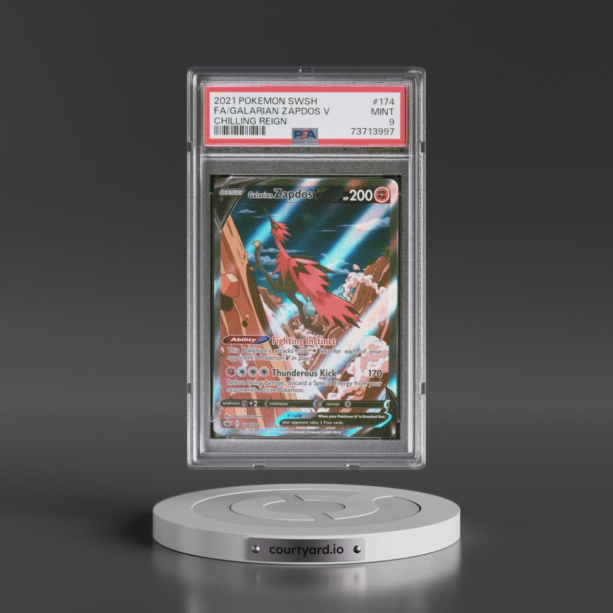 2021 Pokémon Sword & Shield Chilling Reign #174 Galarian Zapdos V - Holo Full Art (PSA 9 MINT)