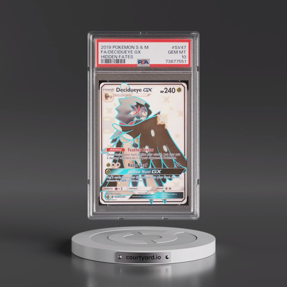 2019 Pokémon Sun & Moon Hidden Fates #SV47 Decidueye GX - Holo Full Art (PSA 10 GEM MINT)