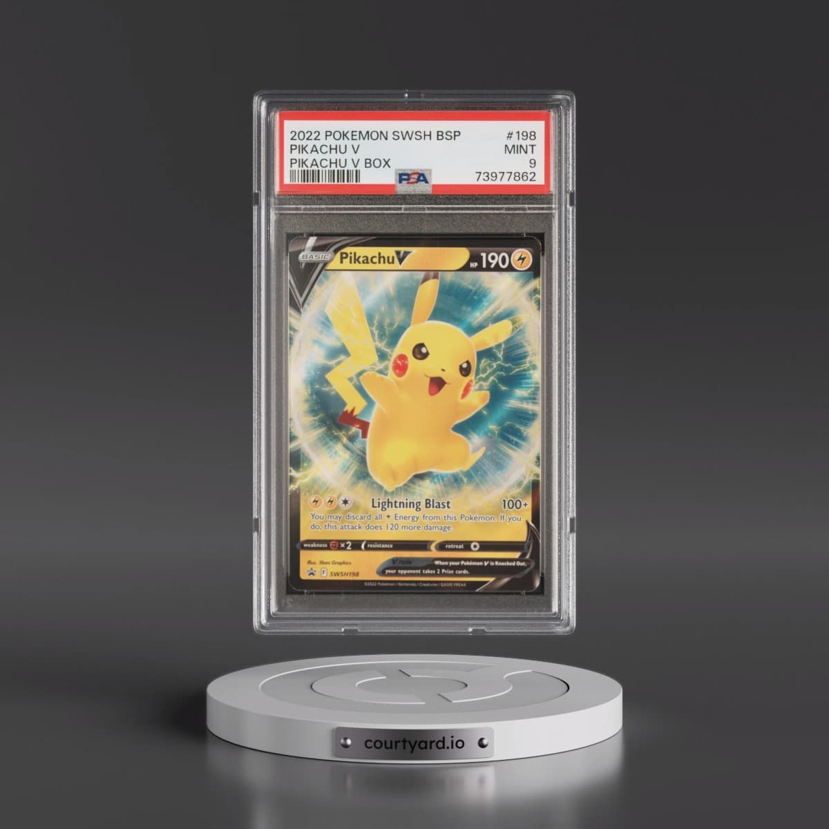 2022 Pokémon Swsh Black Star Promo #198 Pikachu V - Holo Pikachu V Box (PSA 9 MINT)