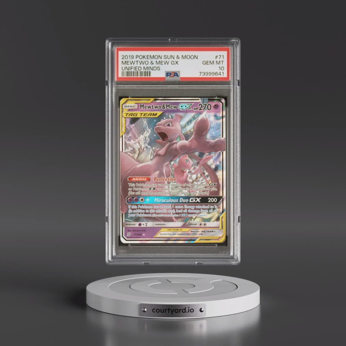 2019 Pokémon Sun & Moon Unified Minds #71 Mewtwo & Mew GX - Holo (PSA 10 GEM MINT)