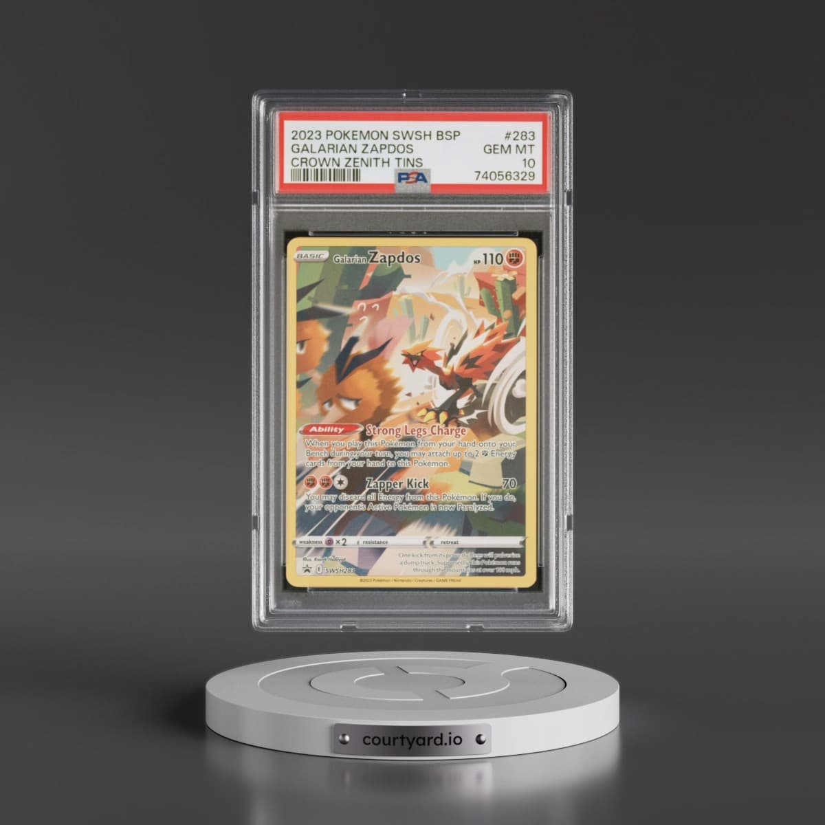 2023 Pokémon Swsh Black Star Promo #283 Galarian Zapdos - Crown Zenith Tin (PSA 10 GEM MINT)
