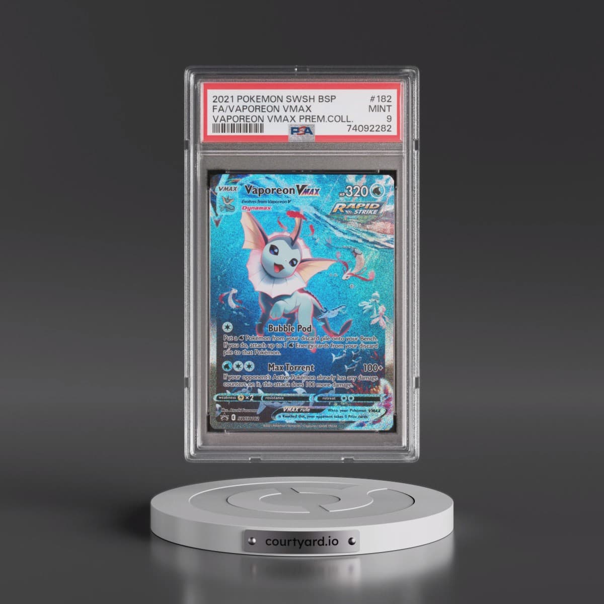 2021 Pokémon Swsh Black Star Promo #182 Vaporeon Vmax - Full Art Vaporeon Vmax Premium Collection (PSA 9 MINT)