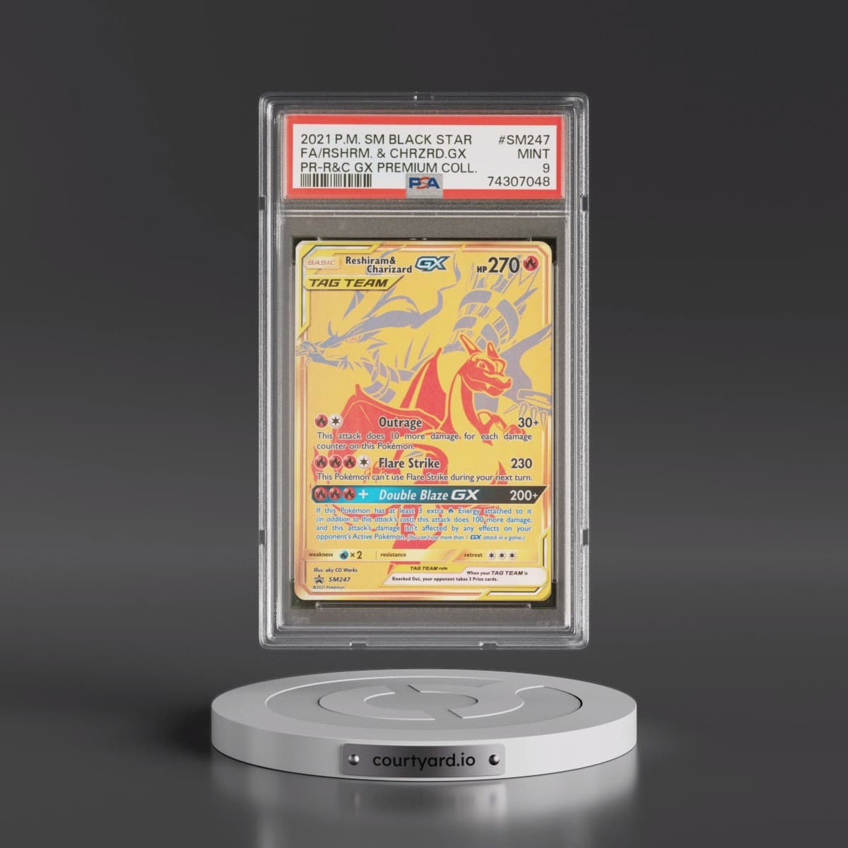 2021 Pokémon SM Black Star Promo #SM247 Reshiram & Charizard GX - Holo Full Art Reshiram & Charizard GX Premium Collection (PSA 9 MINT)