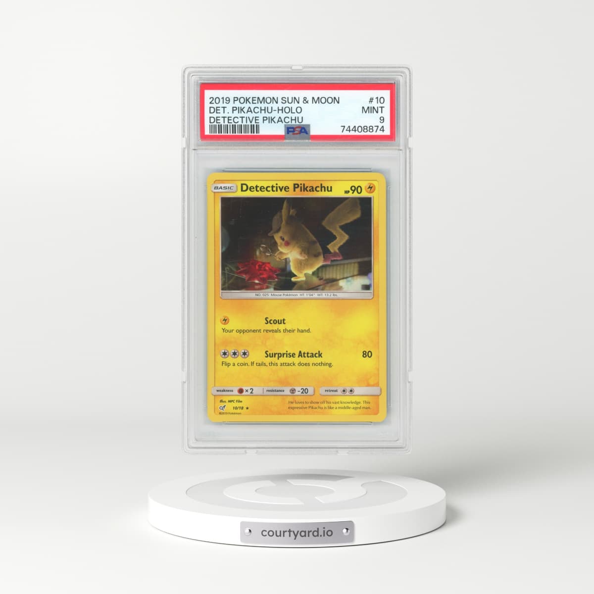 2019 Pokémon Sun & Moon Detective Pikachu #10 Detective Pikachu - Holo (PSA 9 MINT)