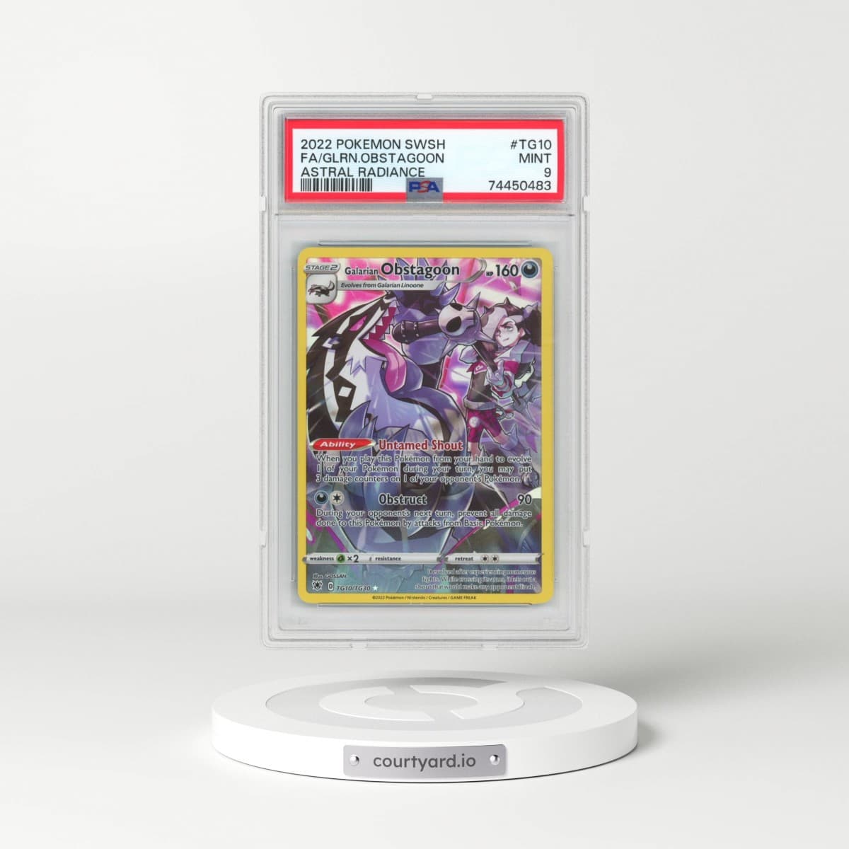 2022 Pokémon Sword & Shield Astral Radiance #TG10 Galarian Obstagoon - Full Art (PSA 9 MINT)