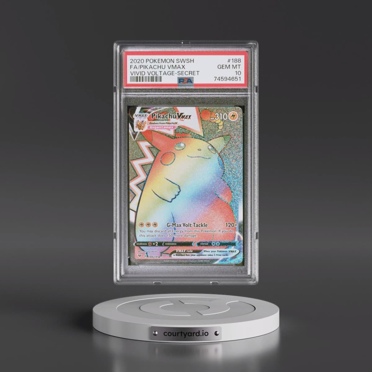 2020 Pokémon Sword & Shield Vivid Voltage #188 Pikachu Vmax - Full Art Secret (PSA 10 GEM MINT)