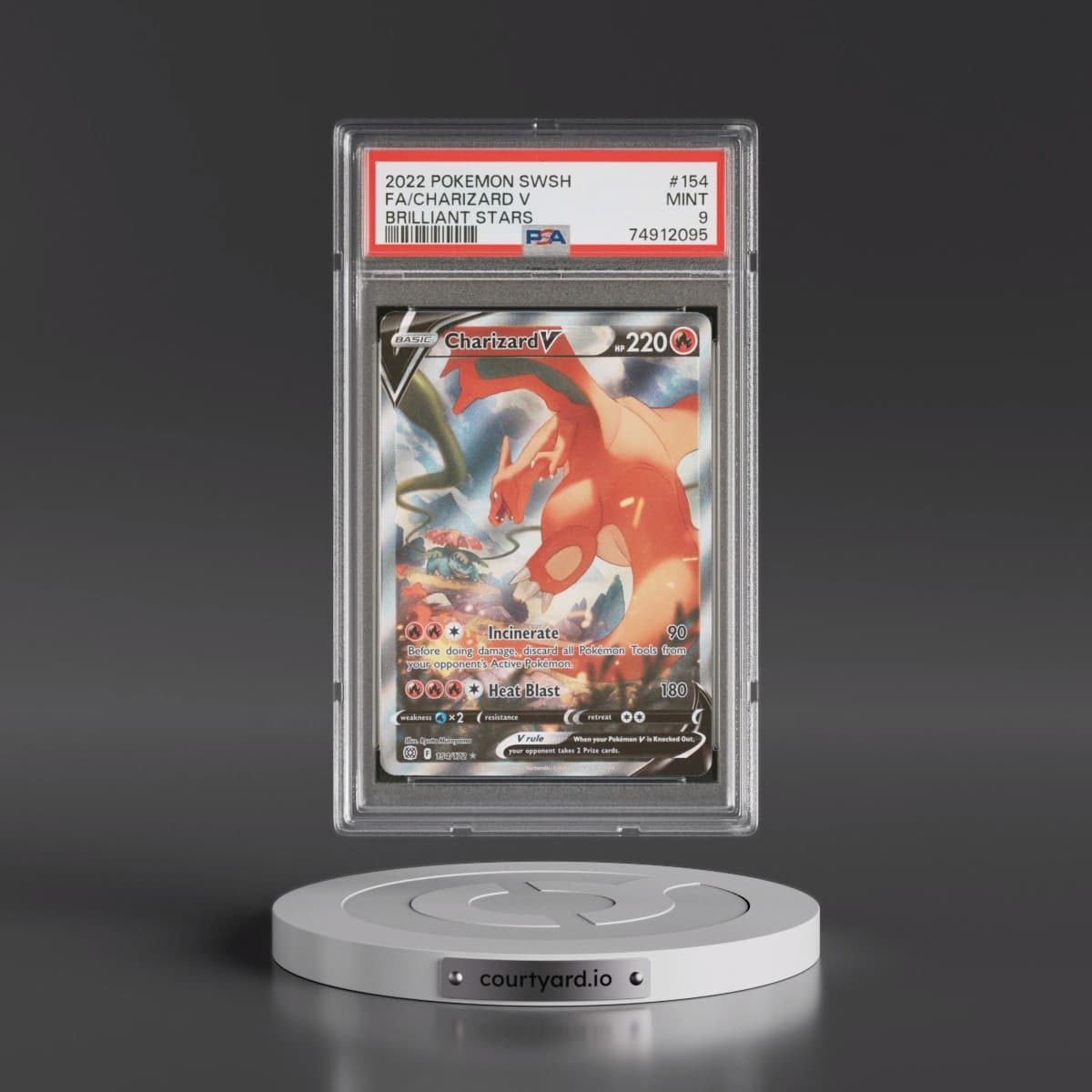 2022 Pokémon Sword & Shield Brilliant Stars #154 Charizard V - Holo Full Art (PSA 9 MINT)