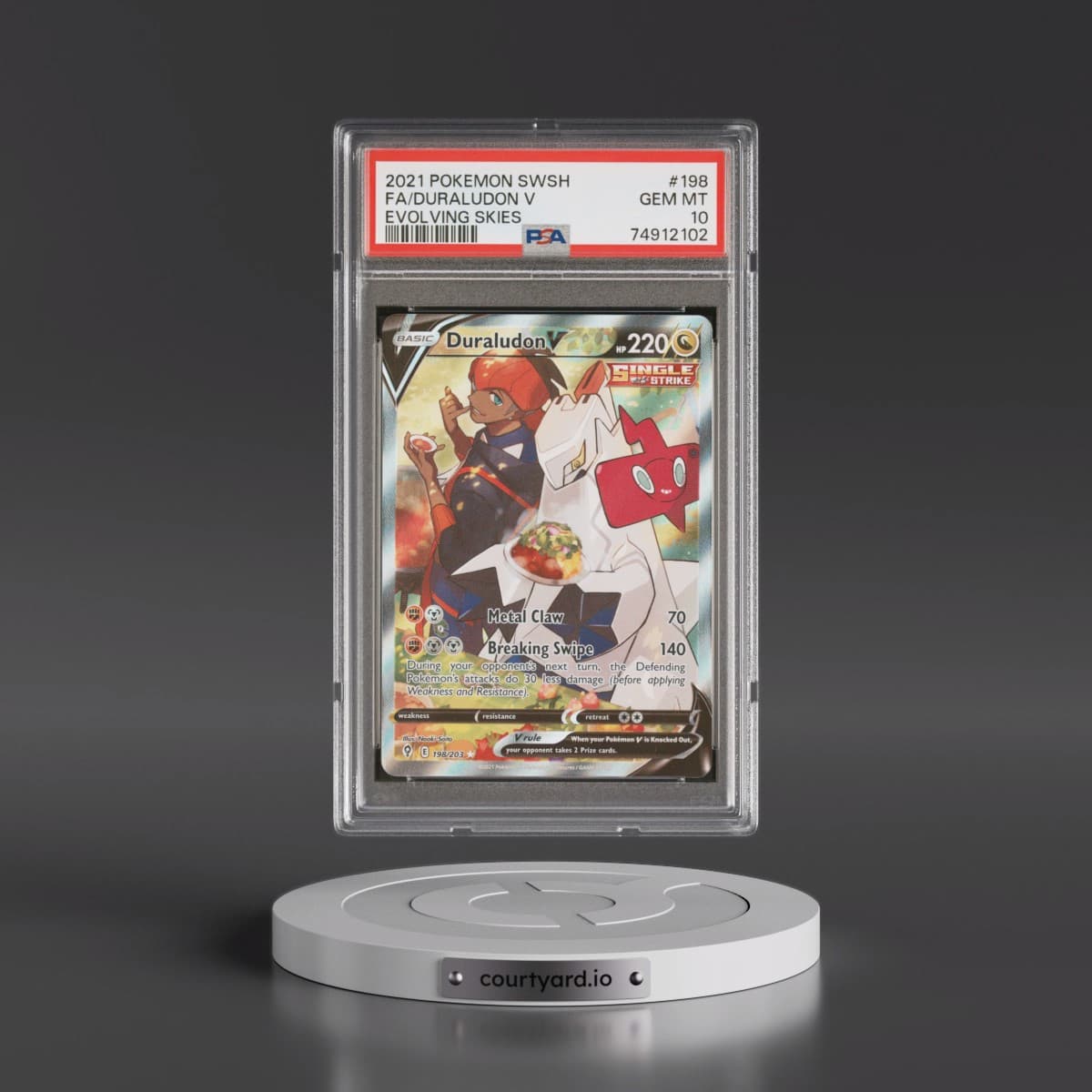 2021 Pokémon Sword & Shield Evolving Skies #198 Duraludon V - Holo Full Art (PSA 10 GEM MINT)