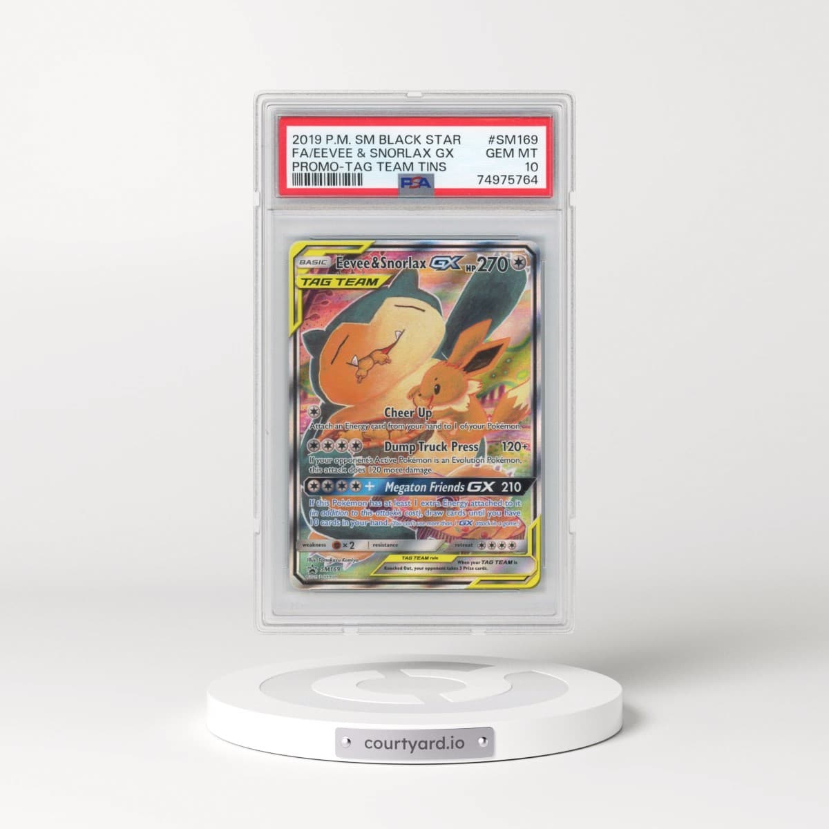 2019 Pokémon SM Black Star Promo #SM169 Eevee & Snorlax GX - Holo Full Art Tag Team Tins (PSA 10 GEM MINT)