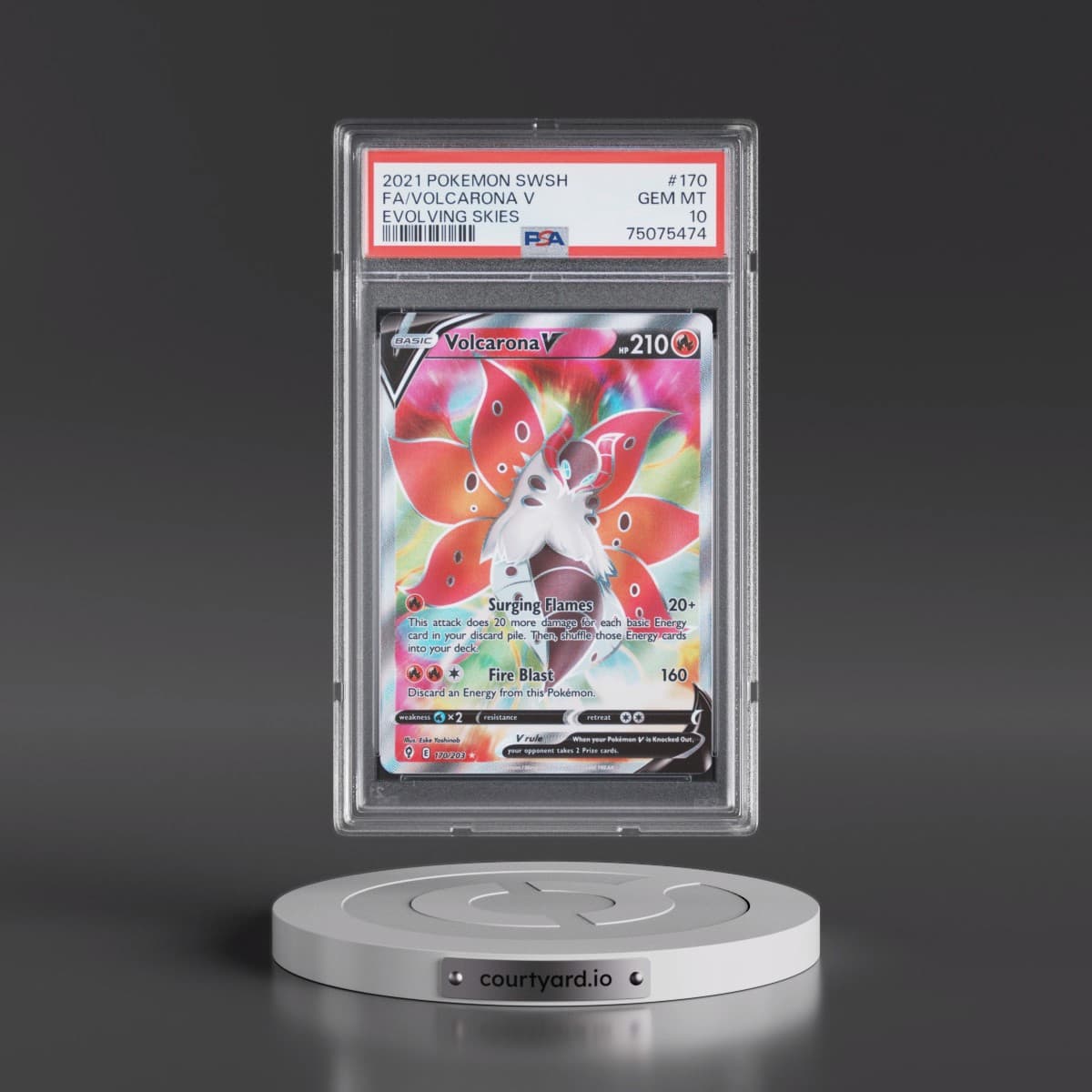 2021 Pokémon Sword & Shield Evolving Skies #170 Volcarona V - Holo Full Art (PSA 10 GEM MINT)