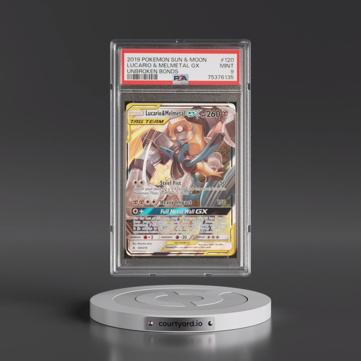 2019 Pokémon Sun & Moon Unbroken Bonds #120 Lucario & Melmetal GX - Holo (PSA 9 MINT)