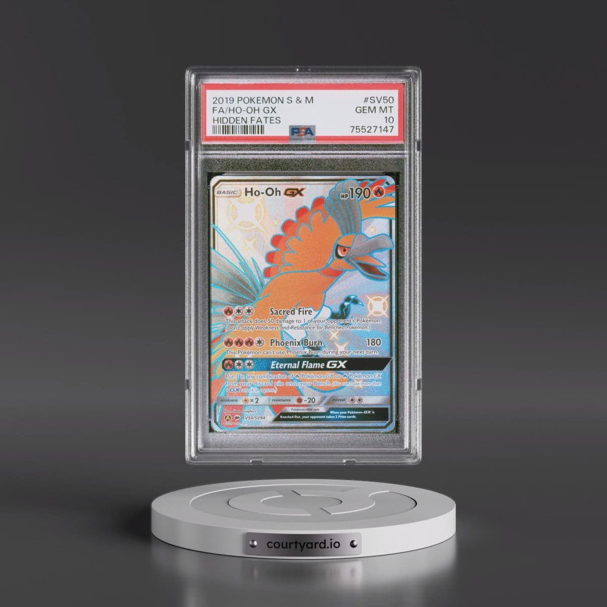 2019 Pokémon Sun & Moon Hidden Fates #SV50 HO-Oh GX - Holo Full Art (PSA 10 GEM MINT)