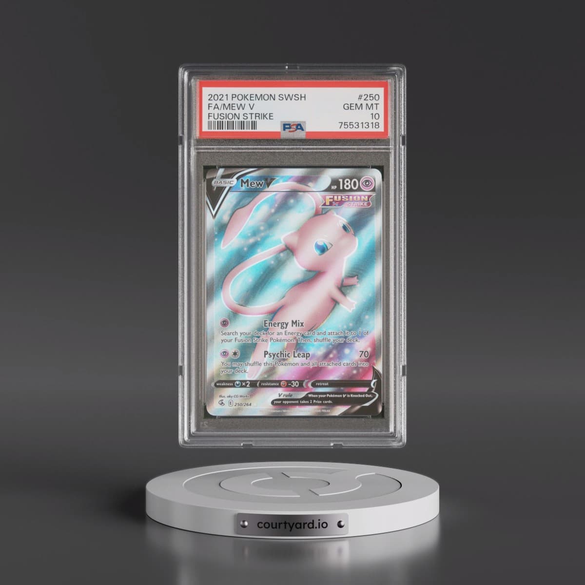 2021 Pokémon Sword & Shield Fusion Strike #250 Mew V - Holo Full Art (PSA 10 GEM MINT)