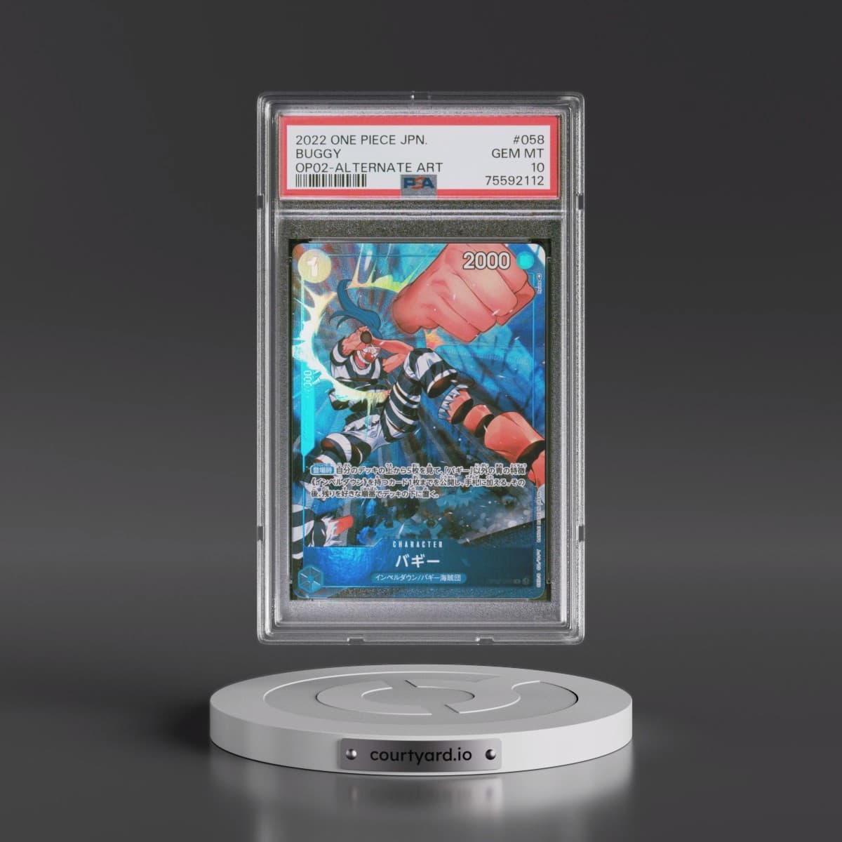 2022 One Piece Japanese OP02-Paramount War #058 Buggy - Alternate Art (PSA 10 GEM MINT)