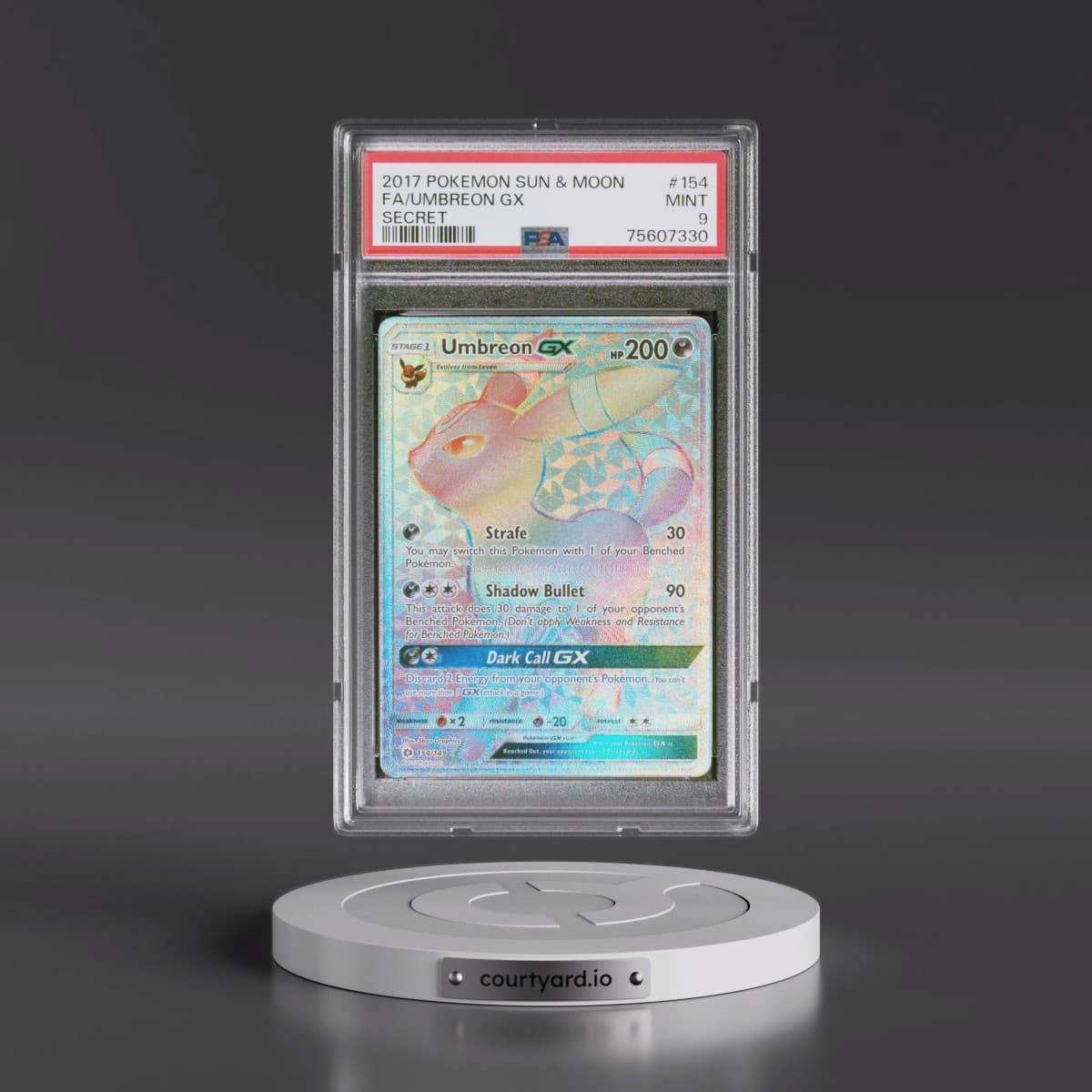 2017 Pokémon Sun & Moon #154 Umbreon GX - Holo Full Art Secret (PSA 9 MINT)