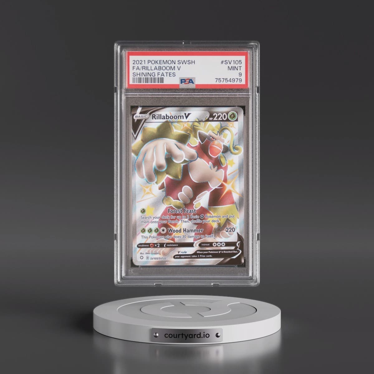 2021 Pokémon Sword & Shield Shining Fates #SV105 Rillaboom V - Holo Full Art (PSA 9 MINT)