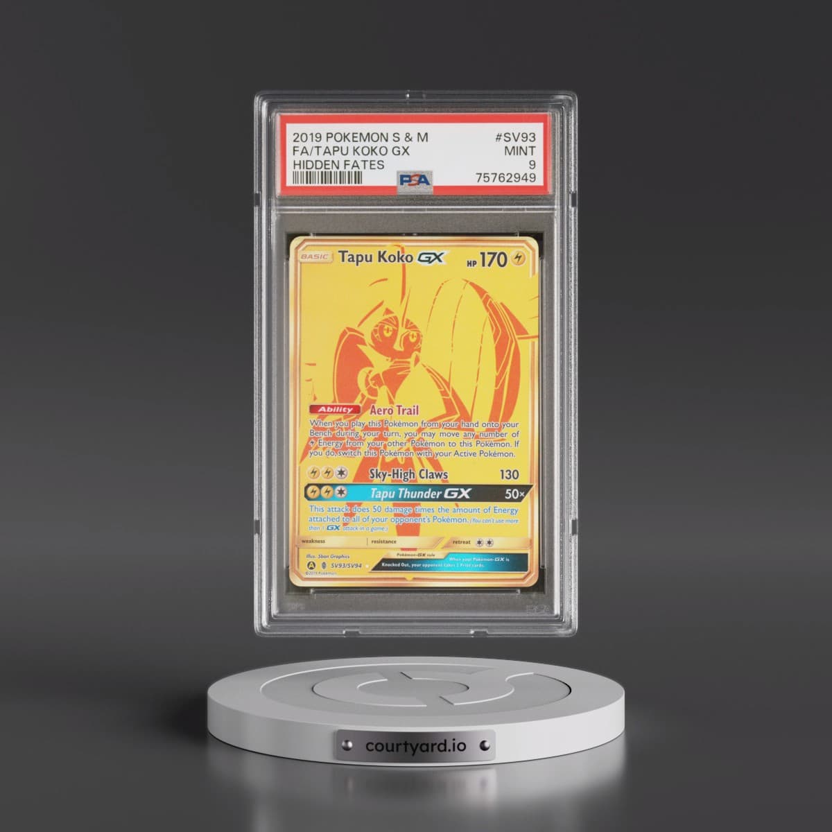 2019 Pokémon Sun & Moon Hidden Fates #SV93 Tapu Koko GX - Holo Full Art (PSA 9 MINT)