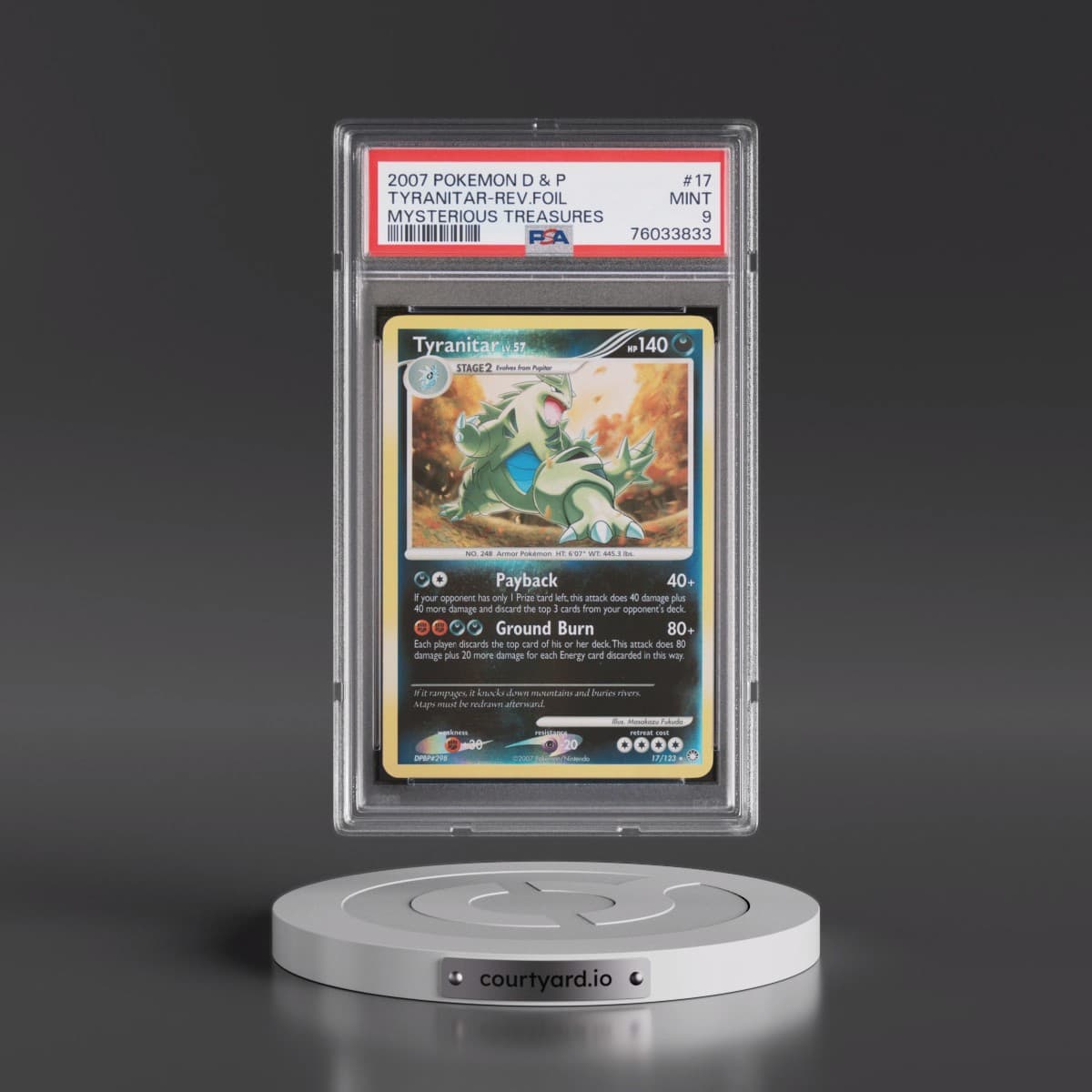 2007 Pokémon Diamond & Pearl Mysterious Treasures #17 Tyranitar - Reverse Foil (PSA 9 MINT)