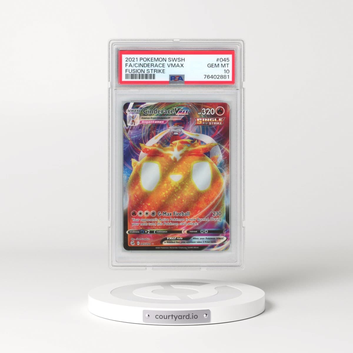 2021 Pokémon Sword & Shield Fusion Strike #045 Cinderace Vmax - Full Art (PSA 10 GEM MINT)