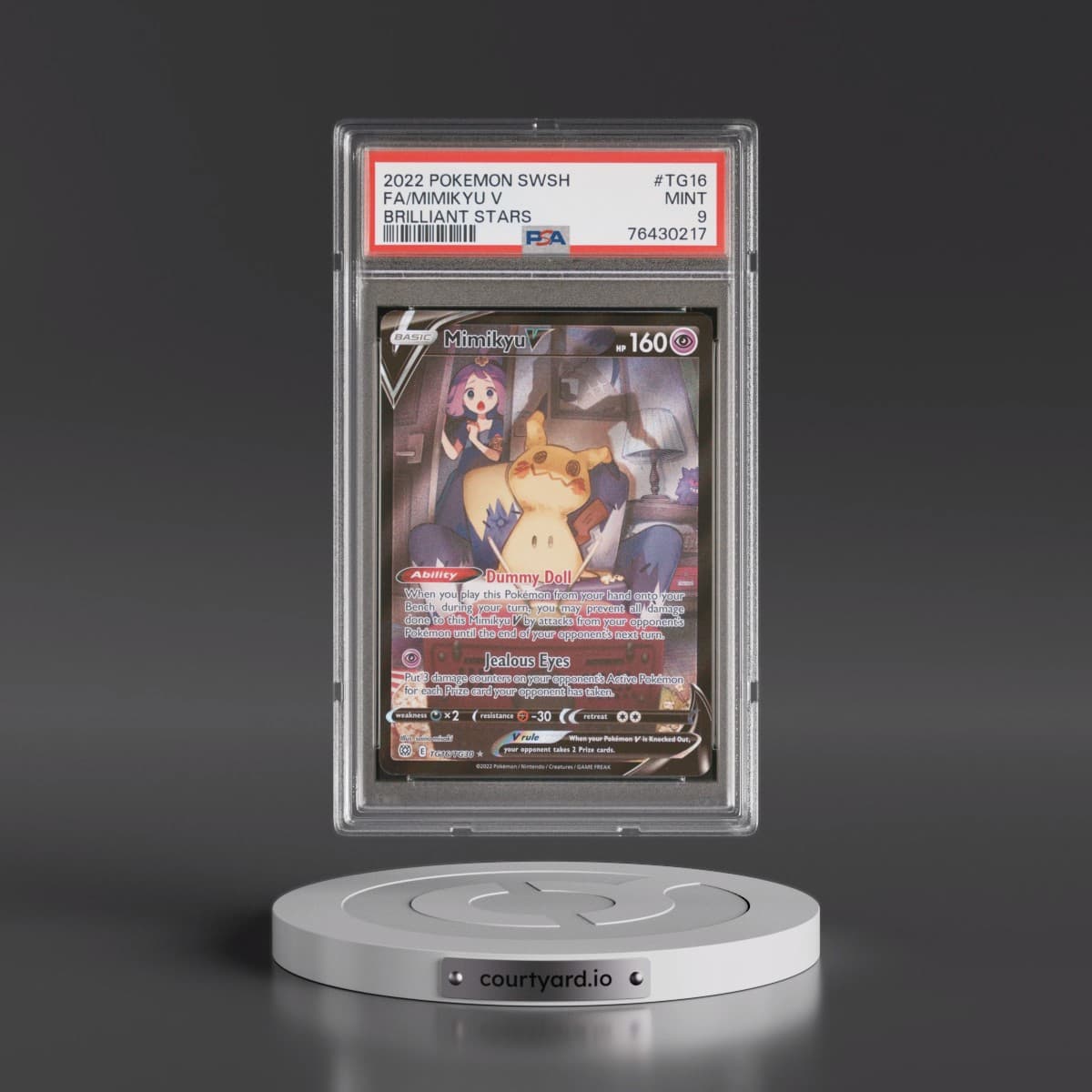 2022 Pokémon Sword & Shield Brilliant Stars #TG16 Mimikyu V - Holo Full Art (PSA 9 MINT)