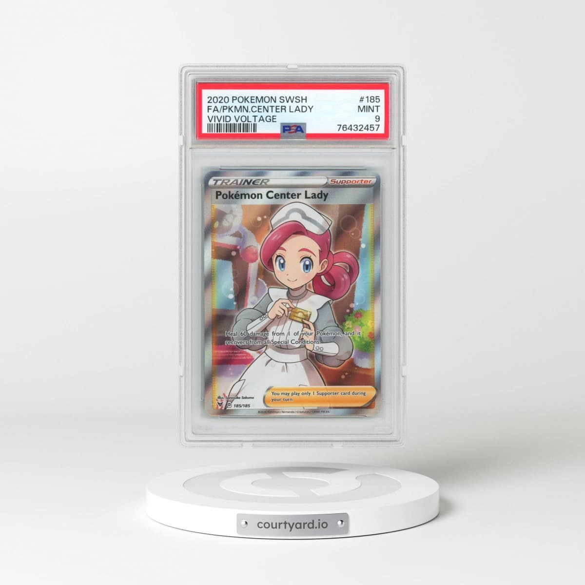 2020 Pokémon Sword & Shield Vivid Voltage #185 Pokemon Center Lady - Full Art (PSA 9 MINT)