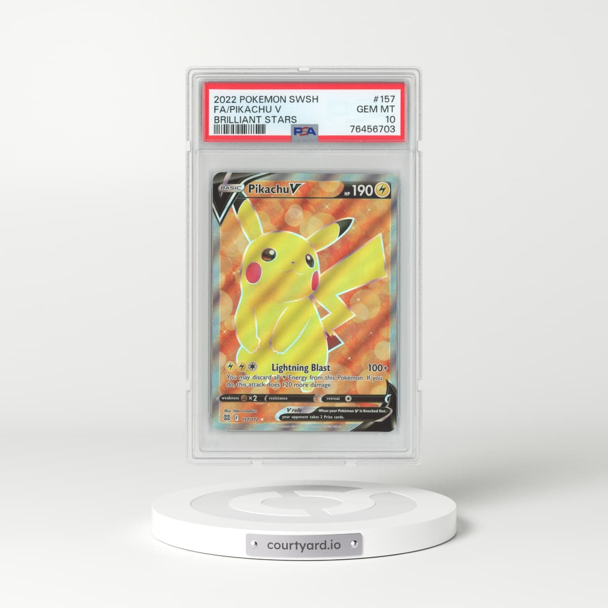 2022 Brilliant Stars #157 Pikachu V - Full Art Holo (PSA 10 GEM MINT)