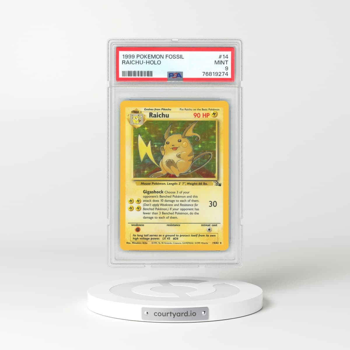 1999 Fossil #14 Raichu - Holo (PSA 9 MINT)