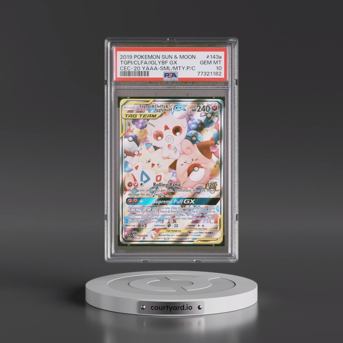2019 Pokémon Sun & Moon Cosmic Eclipse #143a Togepi & Cleffa & Igglybuff GX - Holo 2020 Yellow A Alternate Art Small But Mighty Premium Collection (PSA 10 GEM MINT)