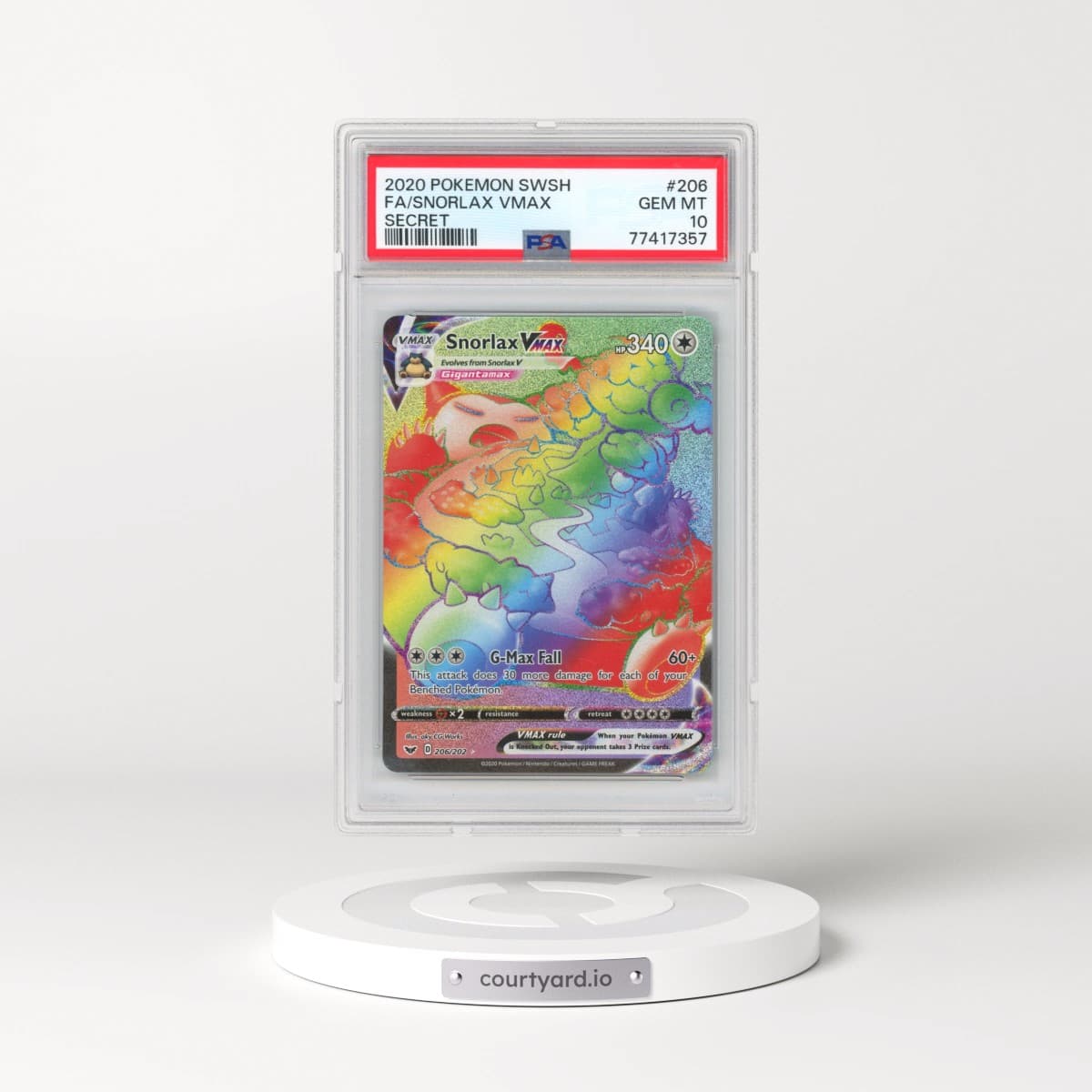 2020 Pokémon Sword & Shield #206 Snorlax Vmax - Full Art Secret (PSA 10 GEM MINT)
