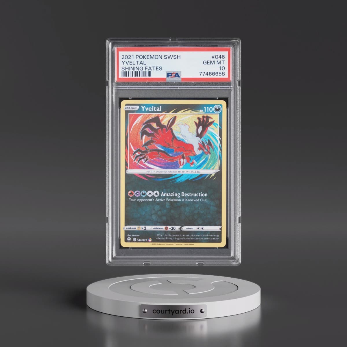 2021 Pokémon Sword & Shield Shining Fates #046 Yveltal (PSA 10 GEM MINT)
