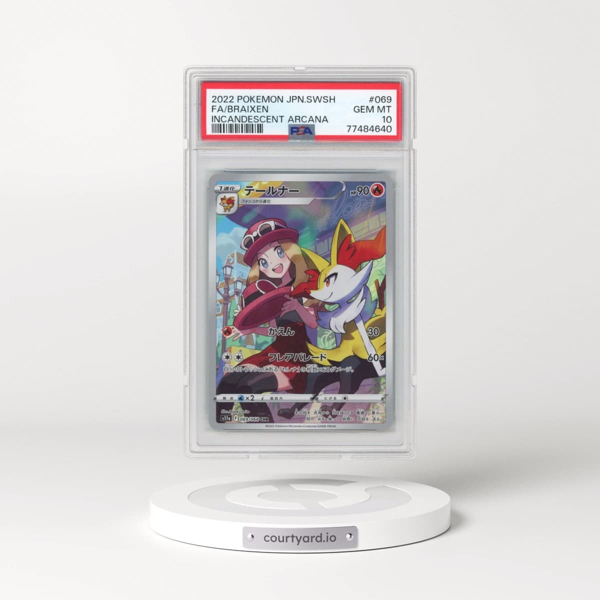 2022 Pokémon Sword & Shield Incandescent Arcana #069 Braixen - Full Art (PSA 10 GEM MINT)